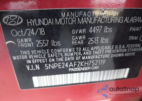 2019 Hyundai Sonata Se из США, поврежденный, VIN 5NPE24AF2KH752119